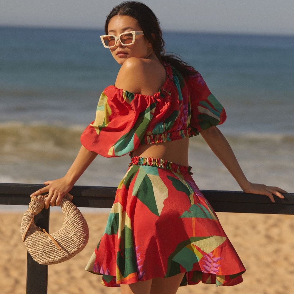 Farm Rio Puff-Sleeve Cutout Printed Dress Size Small